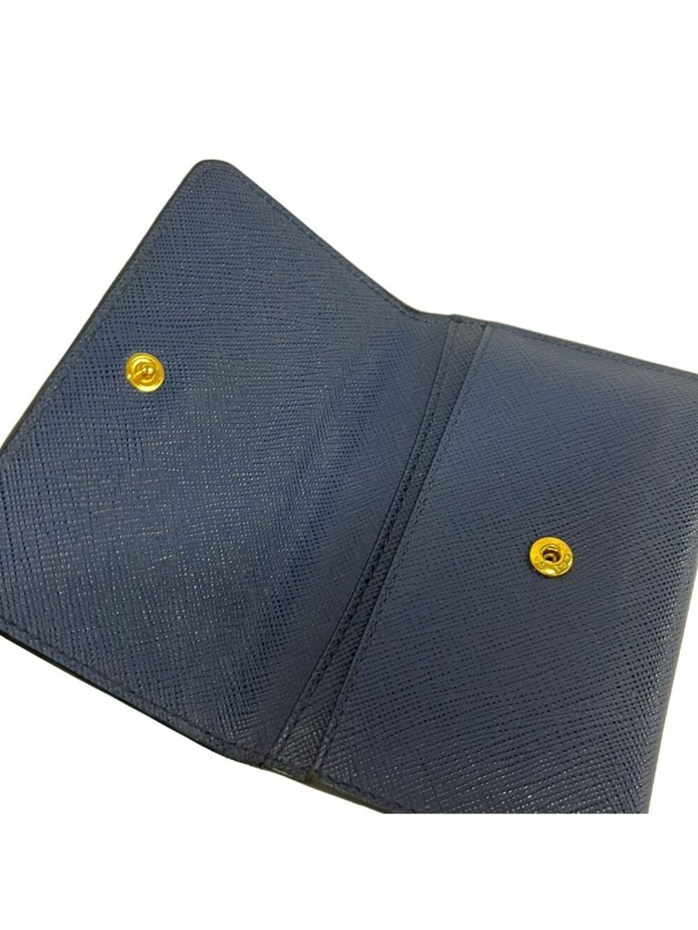 Prada Card Case Navy Gold Leather - Picture 3 of 5